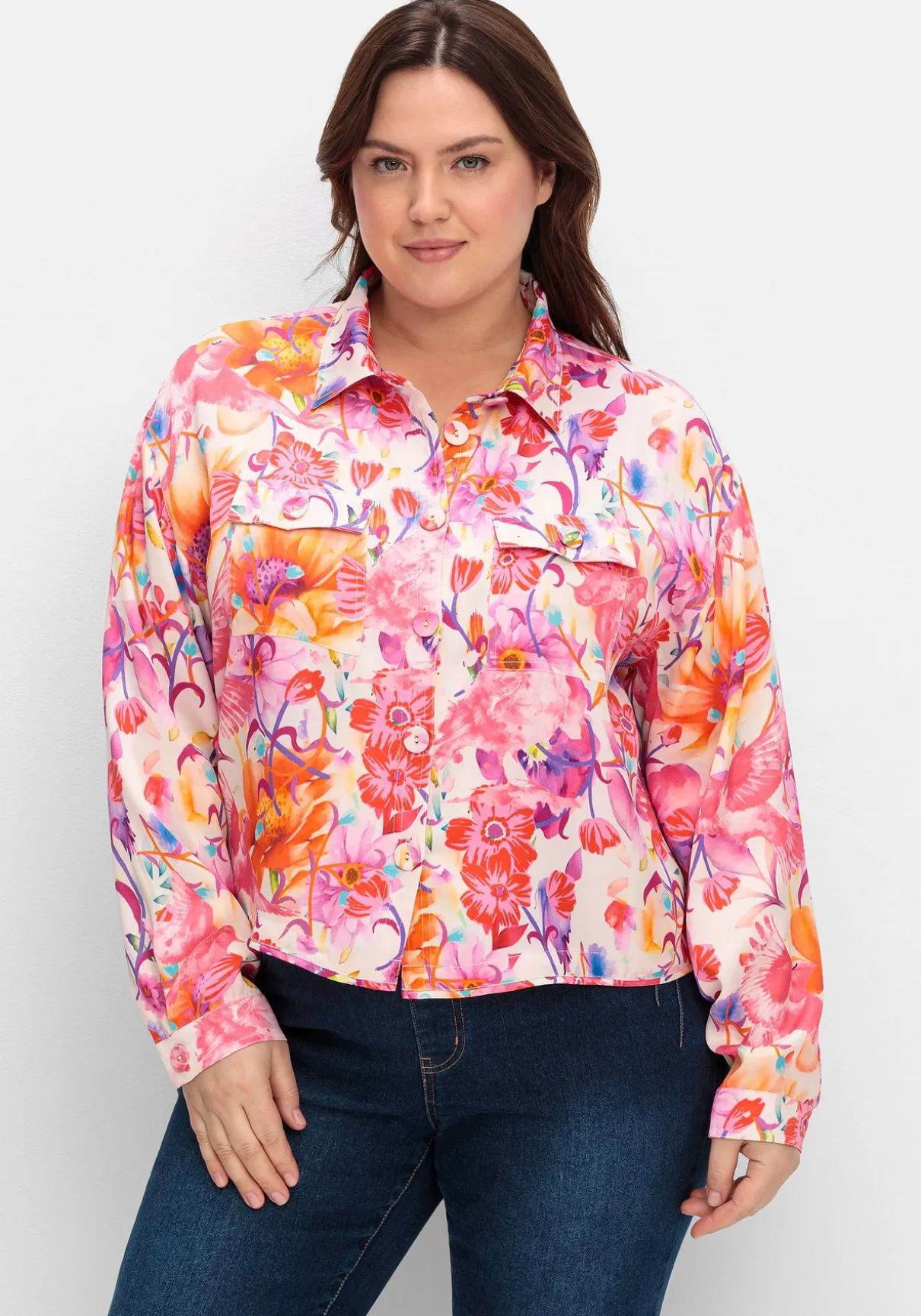 Blusenjacke mit Blumenprint, aus Viskose