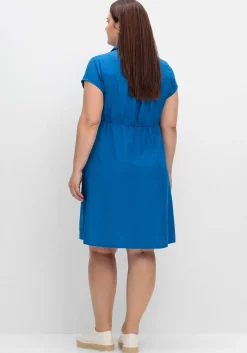 Blusenkleid mit Gürtel, mit Leinenanteil