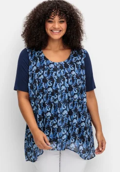 Blusenshirt aus Jersey und Chiffon, in Lagenoptik