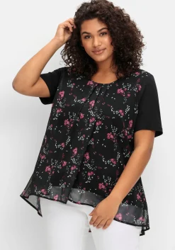 Blusenshirt aus Jersey und Chiffon, in Lagenoptik