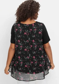 Blusenshirt aus Jersey und Chiffon, in Lagenoptik