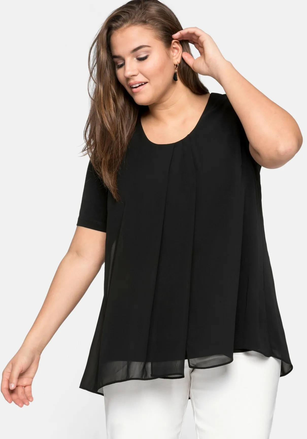 Blusenshirt mit gelegten Falten, im Lagenlook