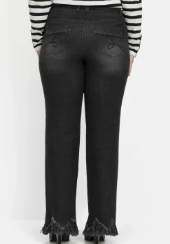 Bootcut-Jeans mit Fransensaum in Zickzack-Form