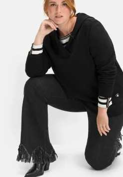 Bootcut-Jeans mit Fransensaum in Zickzack-Form