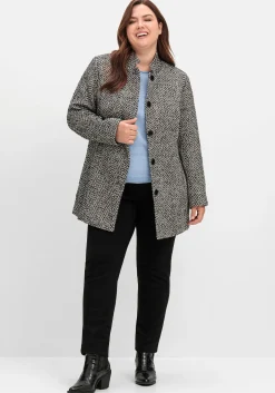 Bouclé-Jacke mit Stehkragen, im Fischgrätmuster