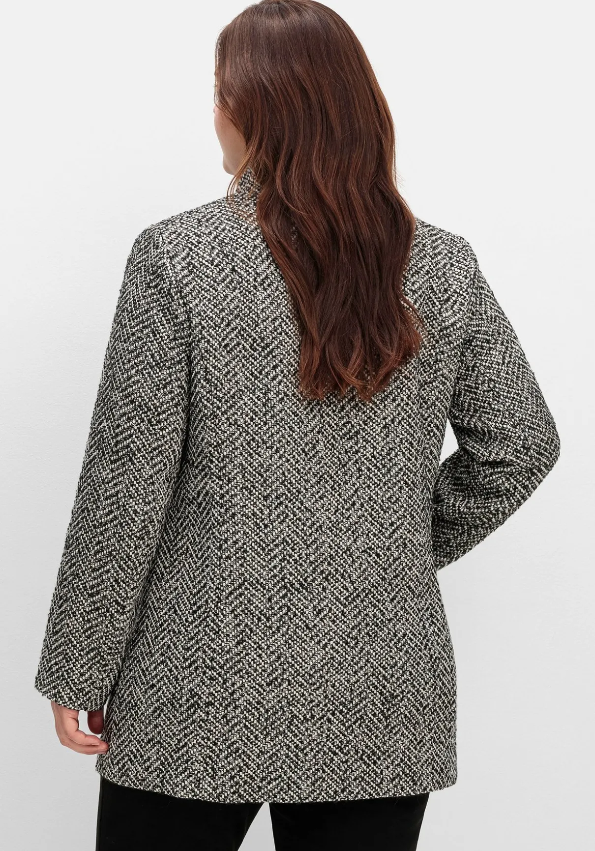 Bouclé-Jacke mit Stehkragen, im Fischgrätmuster