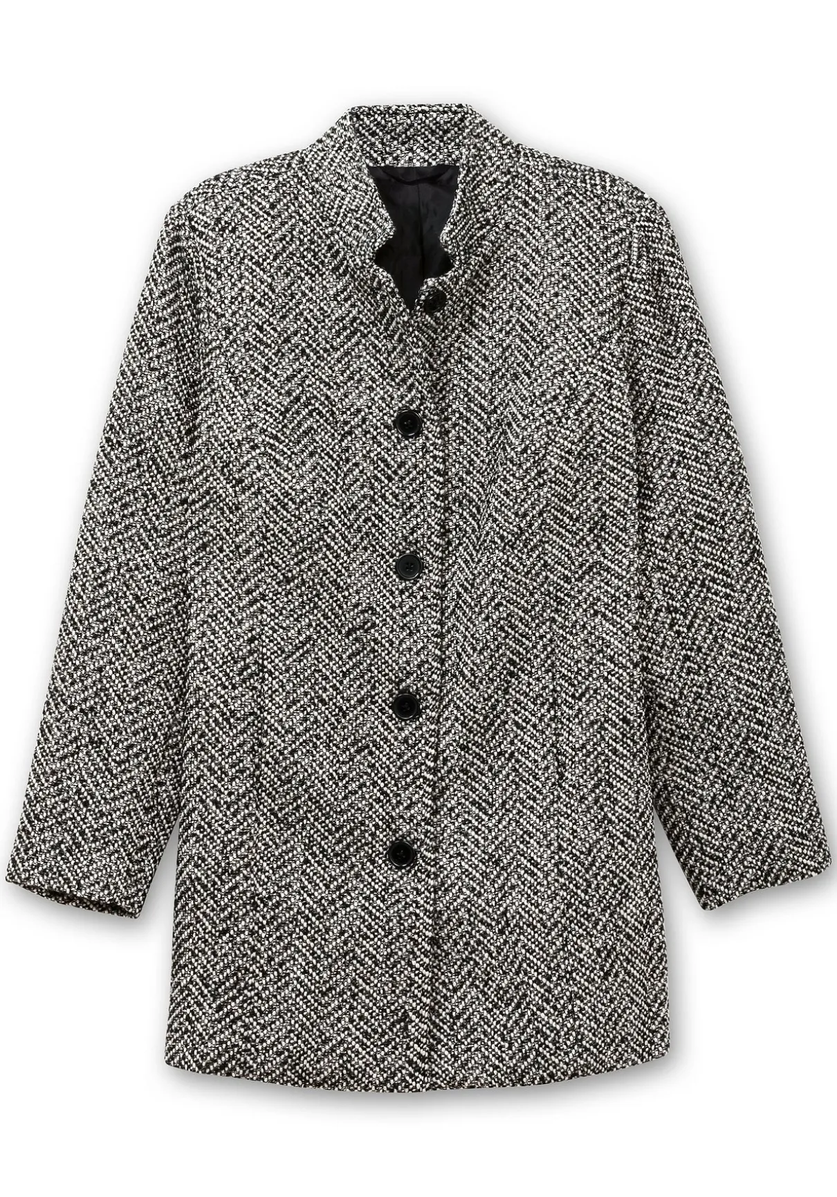 Bouclé-Jacke mit Stehkragen, im Fischgrätmuster