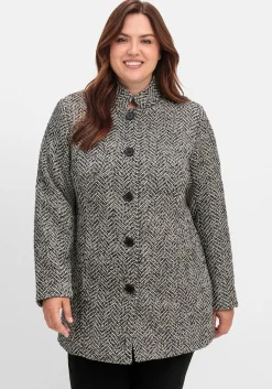 Bouclé-Jacke mit Stehkragen, im Fischgrätmuster