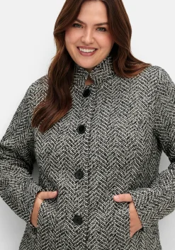 Bouclé-Jacke mit Stehkragen, im Fischgrätmuster