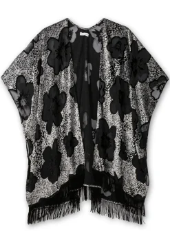 Cape im Kimonostil mit Samt- und Ausbrennerdetails