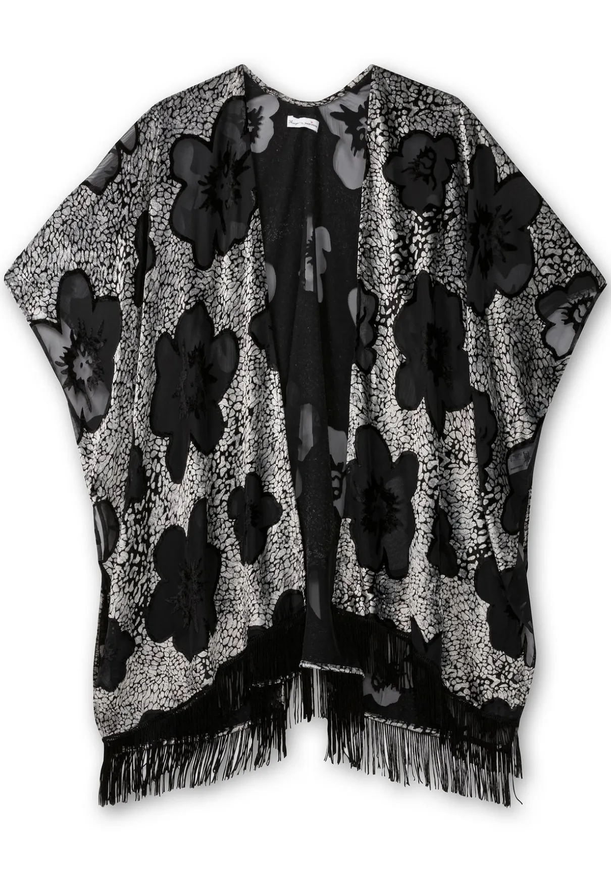 Cape im Kimonostil mit Samt- und Ausbrennerdetails