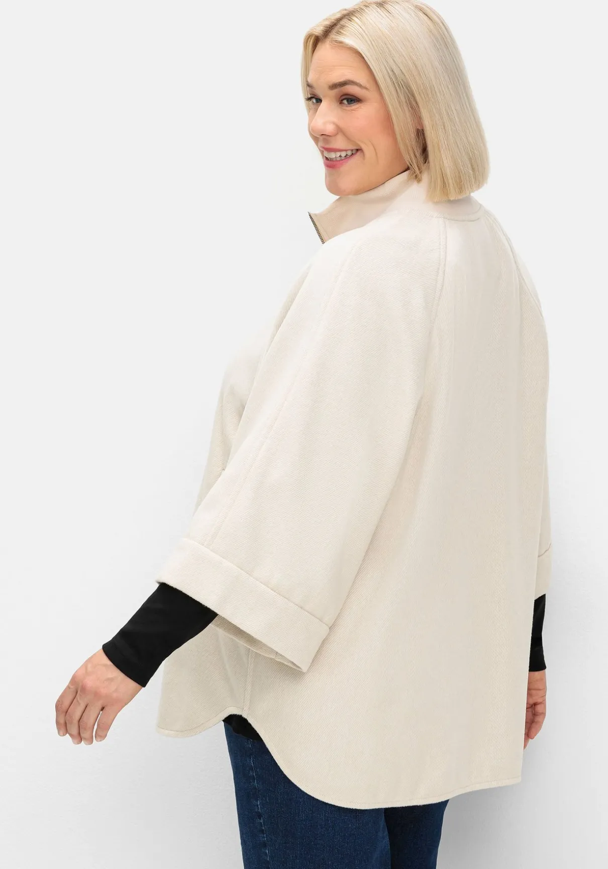 Cape-Jacke mit 3/4-Arm, mit Wolle