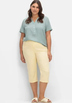 Caprijeans mit Teilgummibund und Glitzersteinen