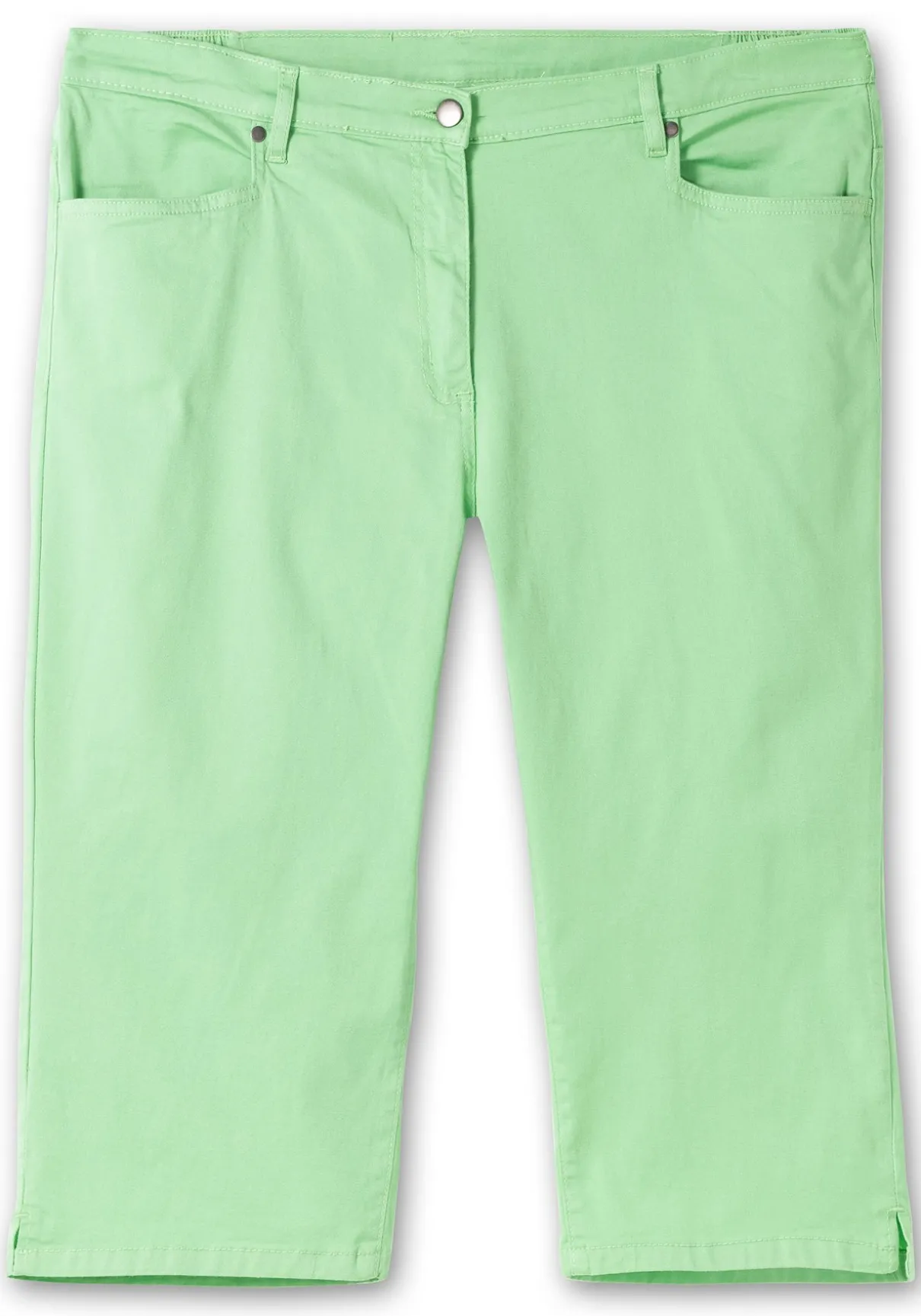 Caprijeans mit Teilgummibund und Glitzersteinen