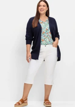 Caprijeans mit Teilgummibund und Glitzersteinen