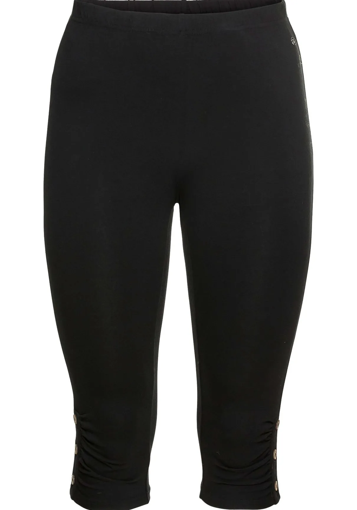 Caprileggings mit Raffung und Deko-Knöpfen am Saum