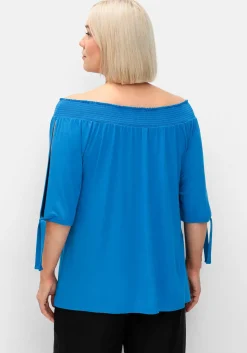 Carmenshirt mit Smokeinsatz und längerem Halbarm