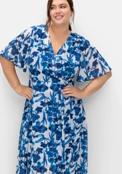 Chiffonkleid in Wickeloptik, mit Blätterprint