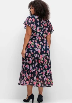 Chiffonkleid mit Blumendruck und Bindegürtel