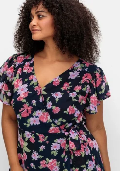 Chiffonkleid mit Blumendruck und Bindegürtel