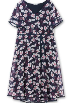 Chiffonkleid mit Blumendruck und Flügelärmeln