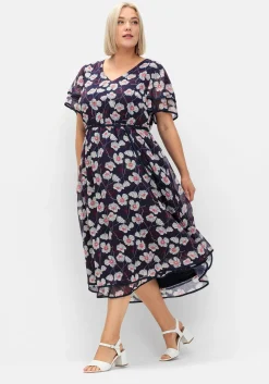 Chiffonkleid mit Blumendruck und Flügelärmeln
