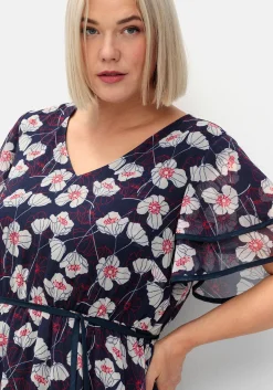 Chiffonkleid mit Blumendruck und Flügelärmeln