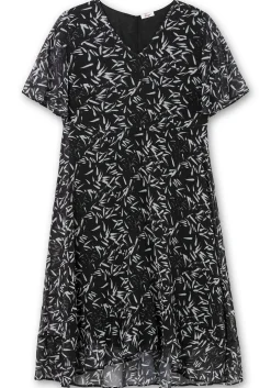 Chiffonkleid mit Blumendruck und Volant am Saum