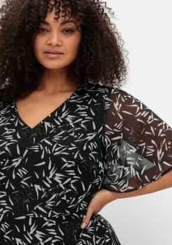 Chiffonkleid mit Blumendruck und Volant am Saum