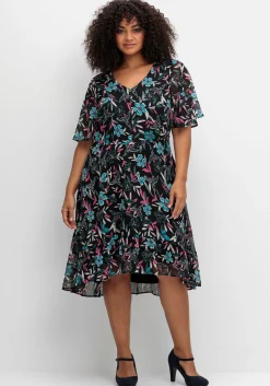 Chiffonkleid mit Blumendruck und Flügelärmeln