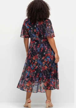 Chiffonkleid mit Blumendruck und Volant am Saum