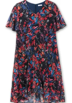 Chiffonkleid mit Blumendruck und Volant am Saum