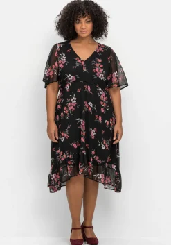 Chiffonkleid mit Blumendruck und Flügelärmeln