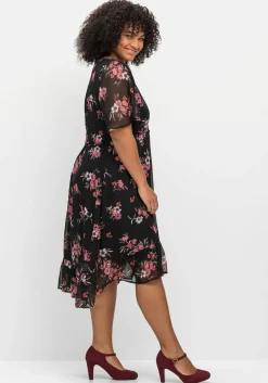 Chiffonkleid mit Blumendruck und Flügelärmeln