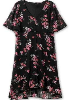 Chiffonkleid mit Blumendruck und Flügelärmeln