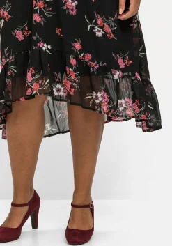 Chiffonkleid mit Blumendruck und Flügelärmeln