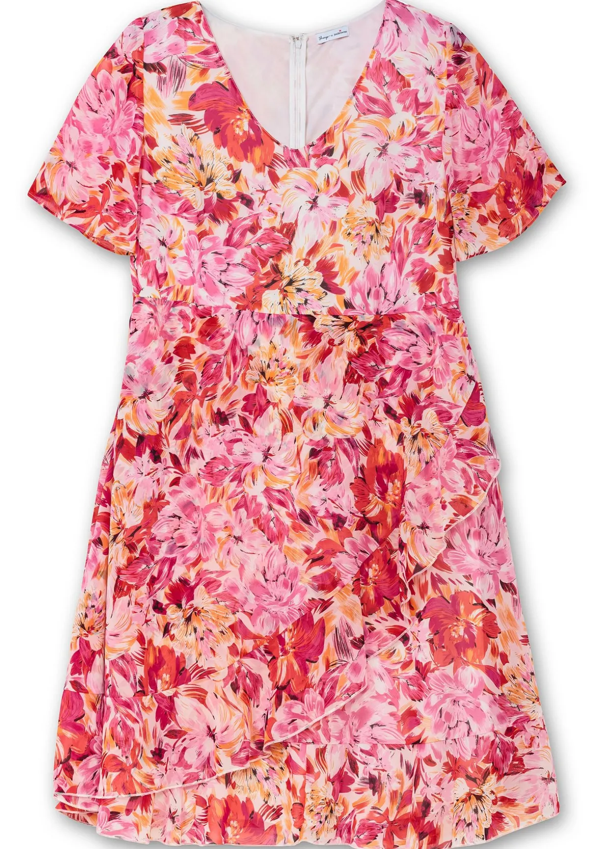 Chiffonkleid mit Blumendruck und Flügelärmeln