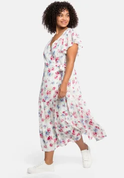 Chiffonkleid mit Blumendruck und Bindegürtel