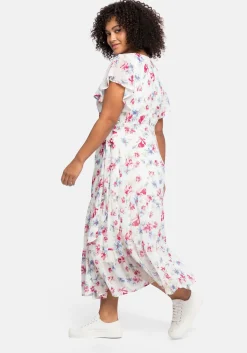 Chiffonkleid mit Blumendruck und Bindegürtel