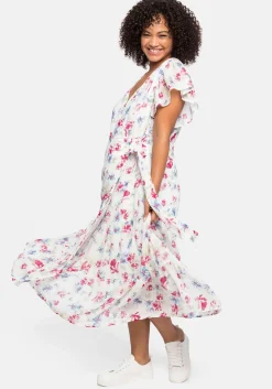Chiffonkleid mit Blumendruck und Bindegürtel