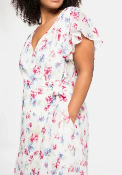 Chiffonkleid mit Blumendruck und Bindegürtel
