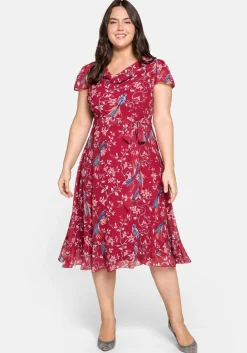 Chiffonkleid mit Blumenprint und Wasserfallkragen