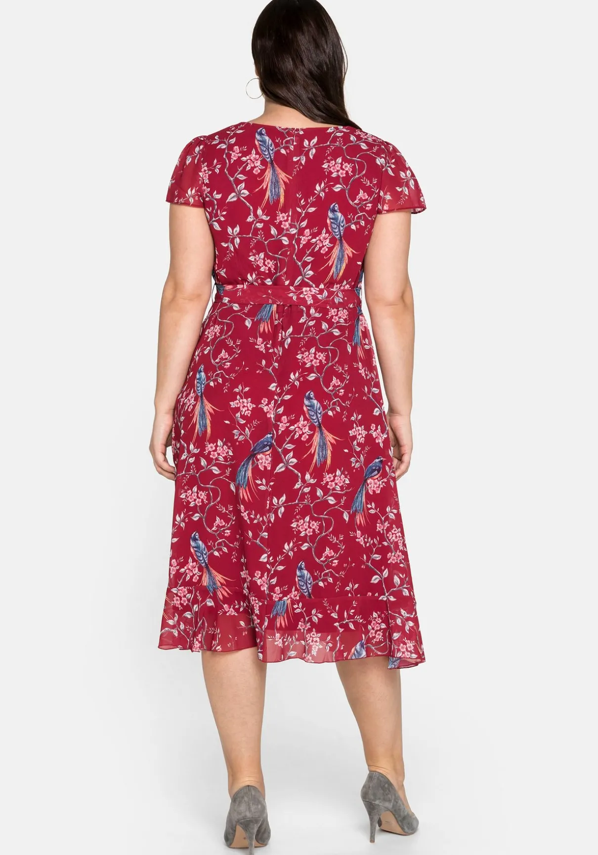 Chiffonkleid mit Blumenprint und Wasserfallkragen