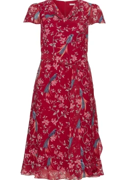 Chiffonkleid mit Blumenprint und Wasserfallkragen