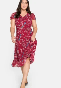 Chiffonkleid mit Blumenprint und Wasserfallkragen