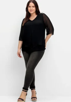 Chiffontunika in Layering-Optik, mit 3/4-Ärmeln