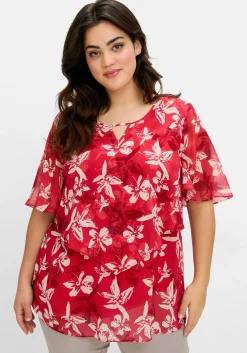 Chiffontunika mit Blütenprint und Flügelärmeln