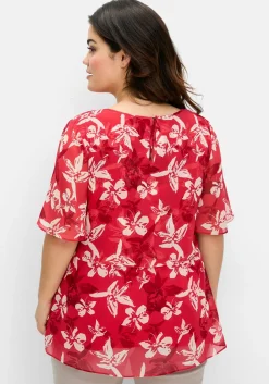 Chiffontunika mit Blütenprint und Flügelärmeln