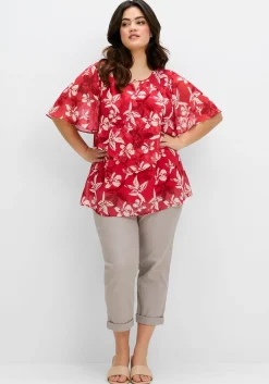 Chiffontunika mit Blütenprint und Flügelärmeln