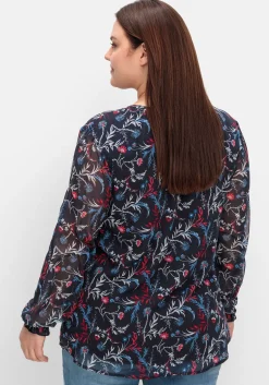 Chiffontunika mit Blumendruck und Bindeband